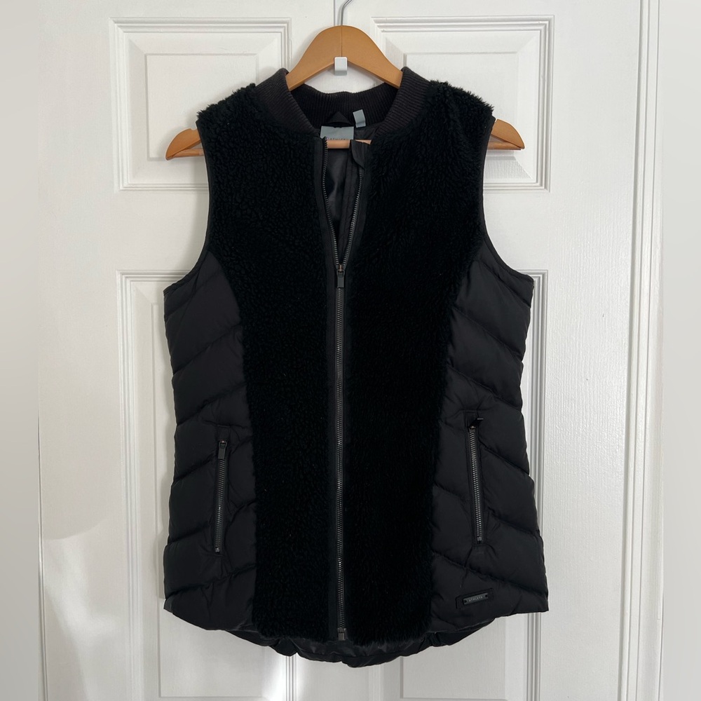Black Athleta Vest — Sherpa + Puffer Textures